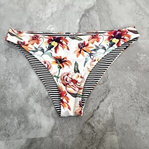 Cupshe Floral Bikini Bottom‎ Size Medium M White with Red and Orange